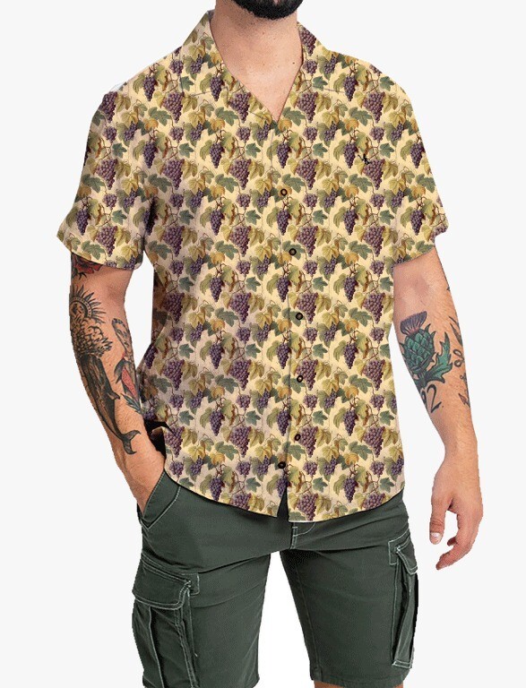 Vineyard Hawaiian Unisex Silk Shirt Perfect for Beach Vacations Read Size Guide