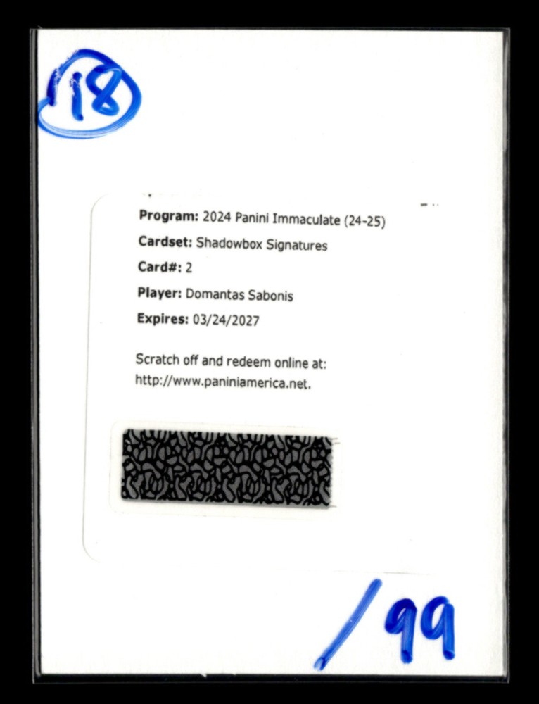 Domantas Sabonis 2024-25 Panini Immaculate Shadowbox Auto /99 Redemption [mty