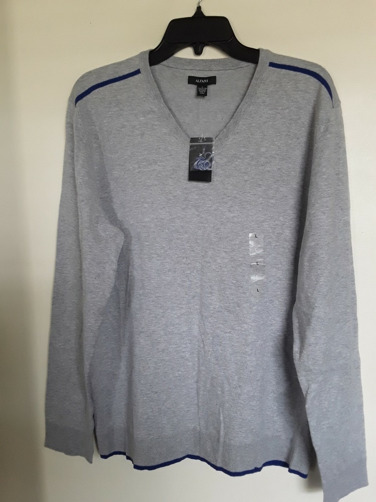 Alfani Womens Sweater Heather Gray Size L Pullover V Neck Solid Knit NEW