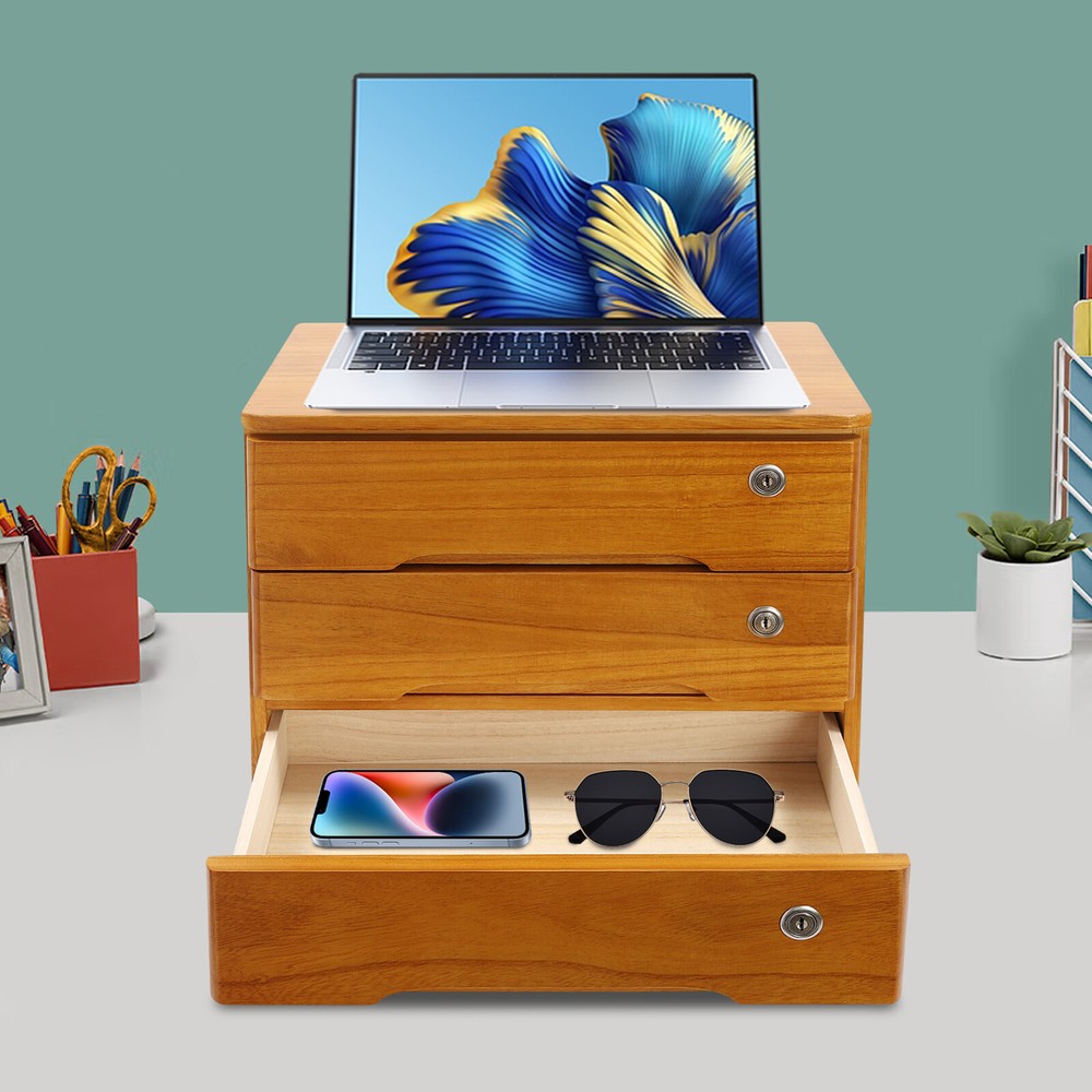 Wooden Desktop Storage Cabinet Desktop Storage Box with Lockable Drawers
