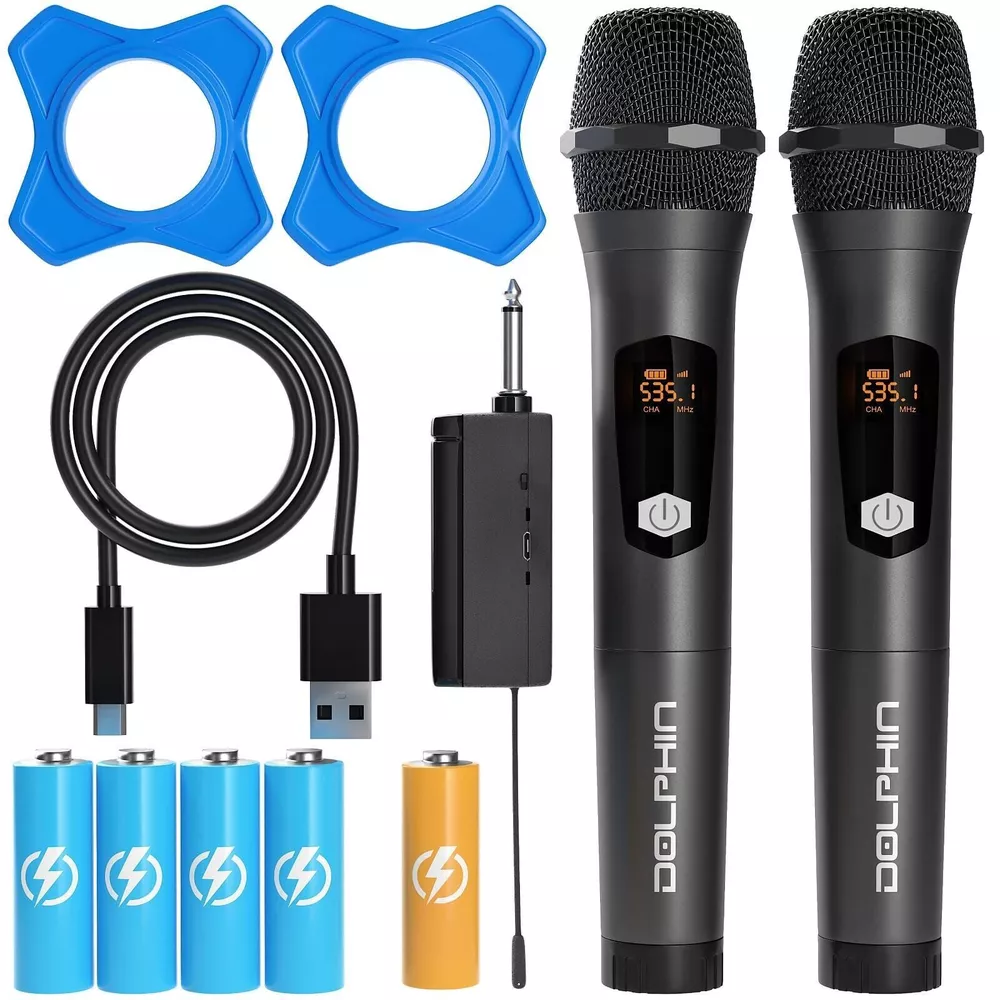 DOLPHIN MCX20 Dual Wireless Microphone 2 Handheld Mic's Rechargeable Receiver