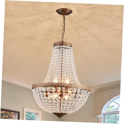6 Lights French Empire Crystal Chandelier Farmhouse Pendant Lighting, Antique