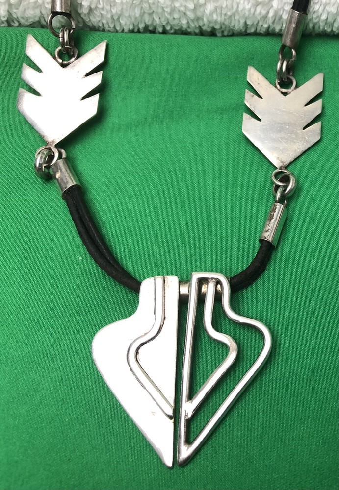 Silver And Leather Choker Arrow Necklace