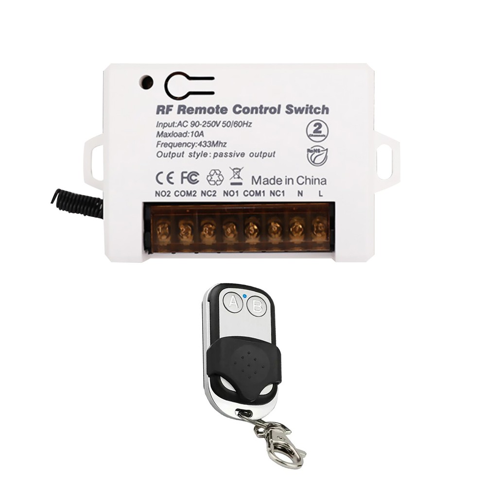220V 2Ch 110V Relay Receiver Wireless Remote Control Switch for Garage/Gate
