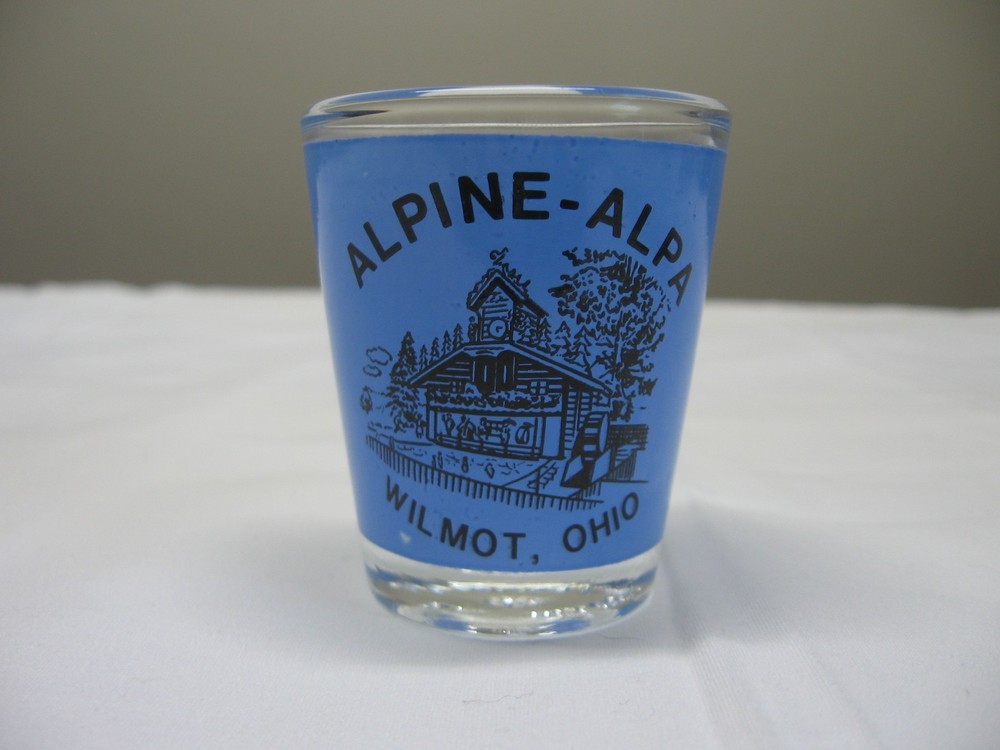Alpine-Alpa Wilmot Ohio Swiss Market Souvenir Shot Glass Cuckoo Clock