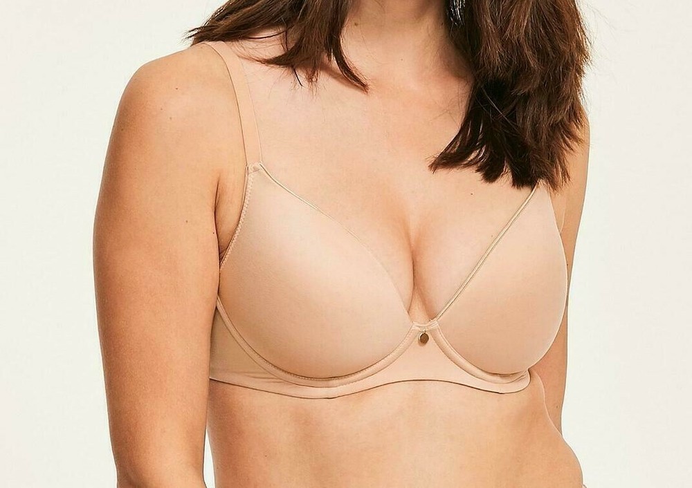 Figleaves Smoothing Bra Nude Beige Size 32E Underwired Padded Plunge 1831002