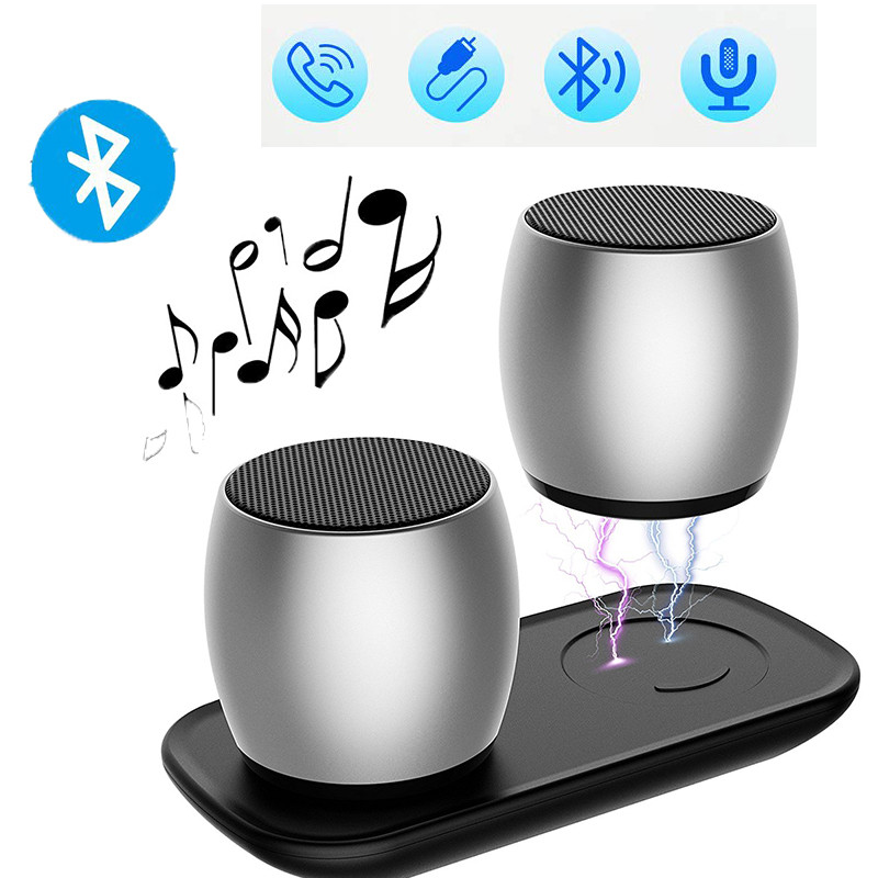 Dual Mini Bluetooth Wireless Speakers with HD Surround Sound and Hands-Free Calling