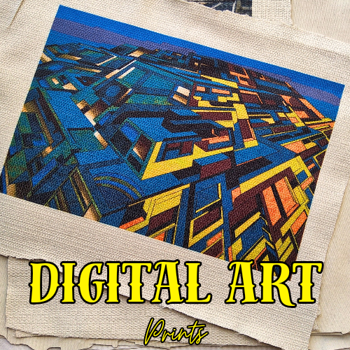 Antiguo templo alienígena futurista impresión digital arte decoración única fantasía vibrante