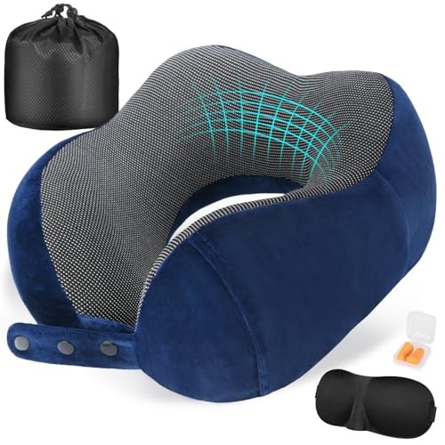 Memory Foam Travel Neck Pillow for Airplanes and Long Trips