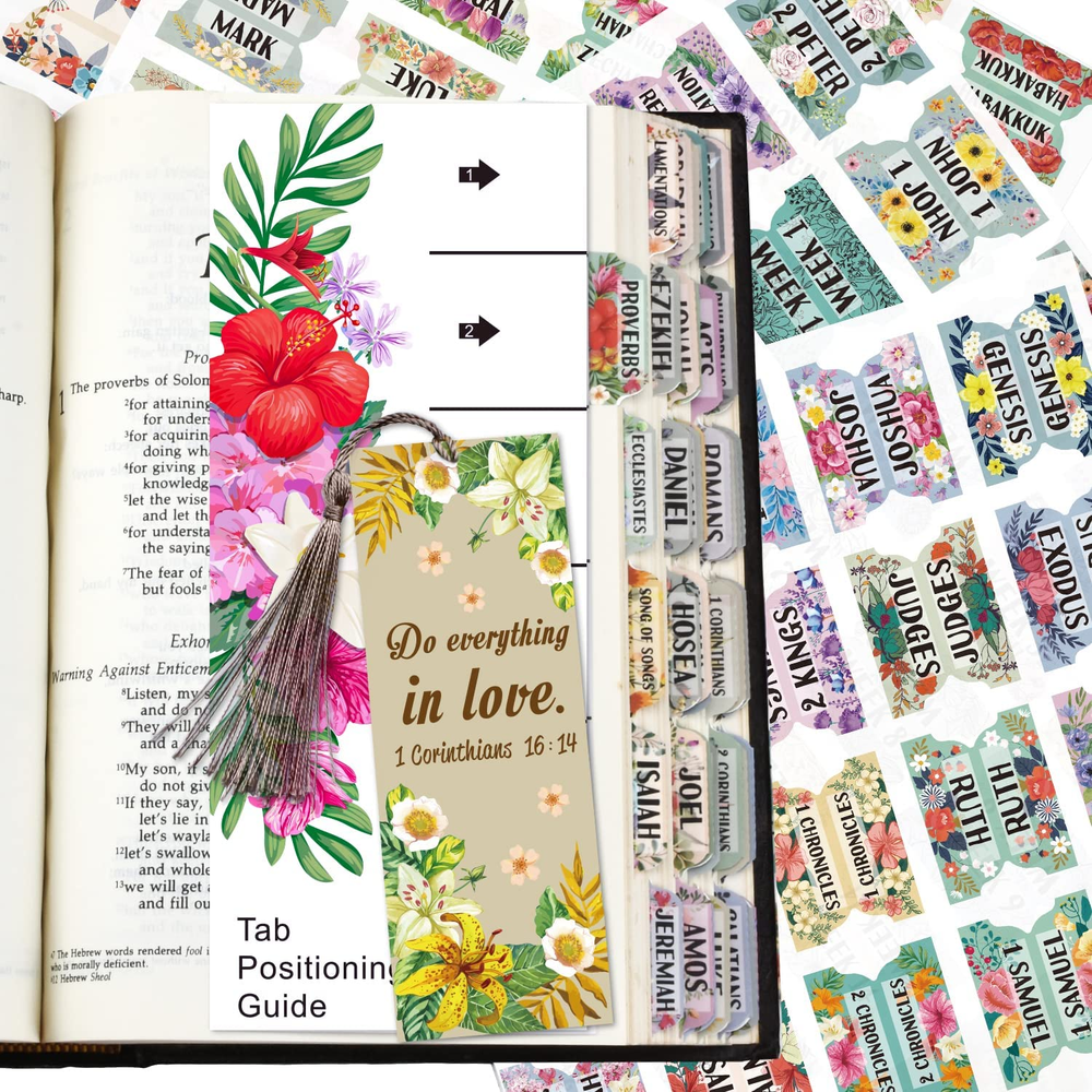 Bible Index Tabs New & Old Testament Tabs Matte Laminated Floral Design - 122 Pc