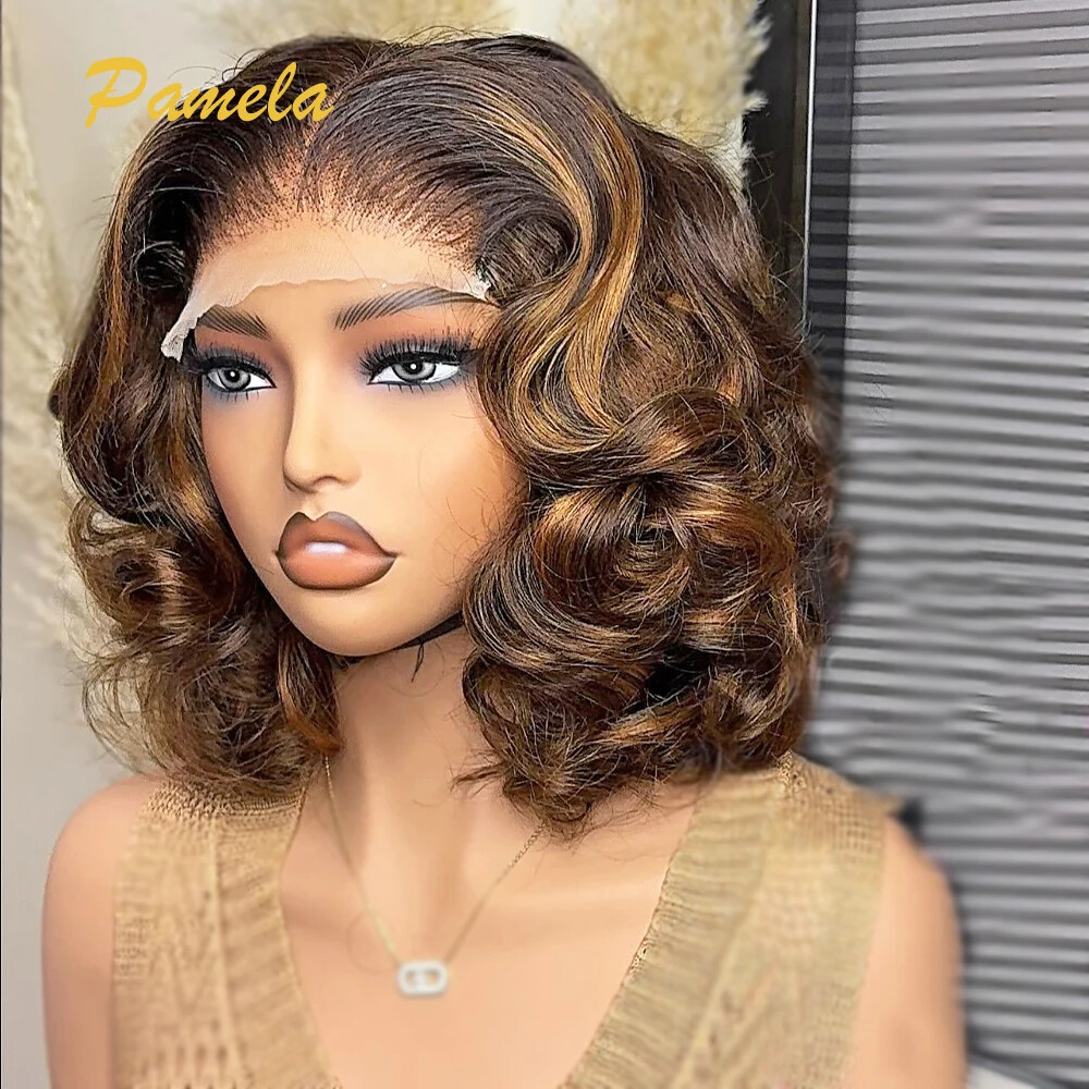 Ombre Blonde Short Bob Glueless Human Hair Wig with Transparent Lace Front