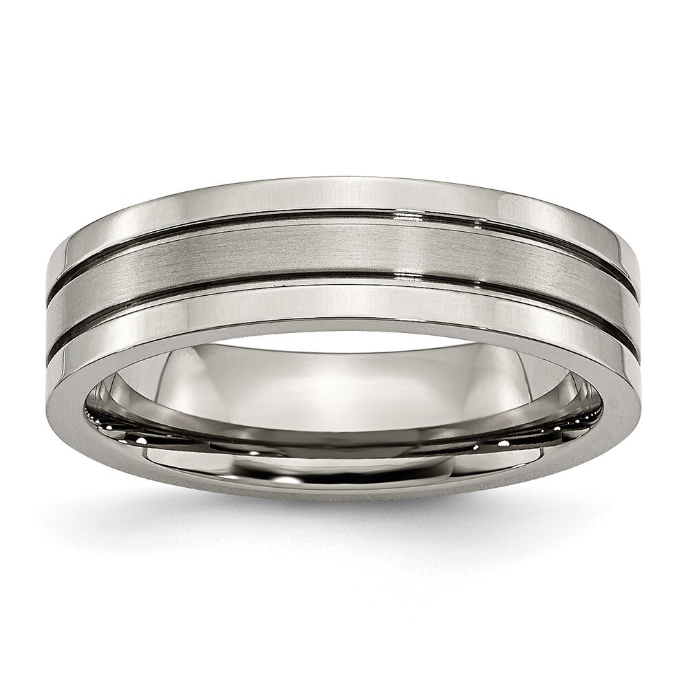 Titanium Brushed Center 6mm Grooved Band Ring Size 7 for Men 3.46gm