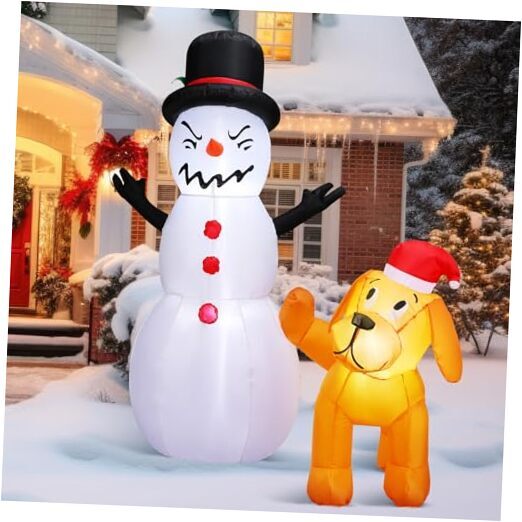 4 Ft Tall Christmas Snowman Peeing Dog Inflatable Outdoor Decorations Yard