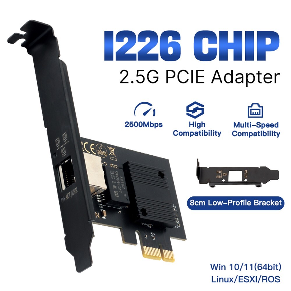 2500Mbps PCIe to RJ45 Intel I226 Ethernet Network Adapter NIC LAN Desktop Card