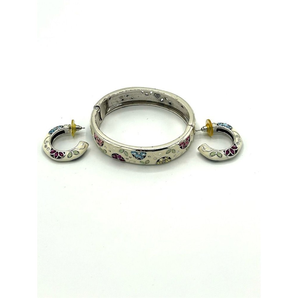 Brighton Multicolor Floral Jewelry Set Bracelet & Hoop Earrings