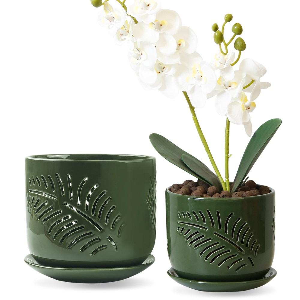Ceramic Orchid Pots, 6+5 inch Orchid Pots with Holes,Orchid Pots for Repottin...