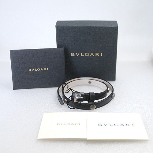 Bvlgari Black Men's 2-Row Studded Leather Bracelet 36634