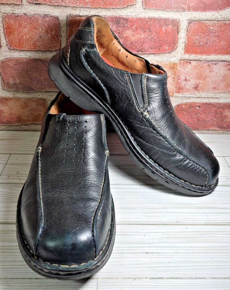 CLARKS Unstructured Sheridan Mens Black Leather Slip-On Loafers Size 9M