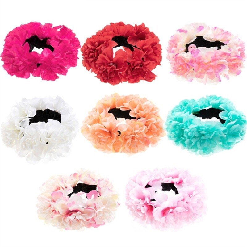 Rose Flower Hair Scrunchies for Women - Elastic Floral Hair Ties