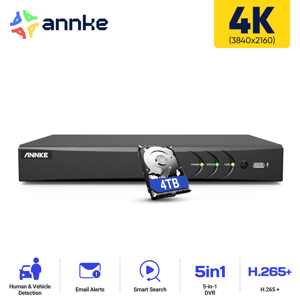 ANNKE 4K 8CH DVR Security System with AI Human Detection H265+ 8MP 5-in-1