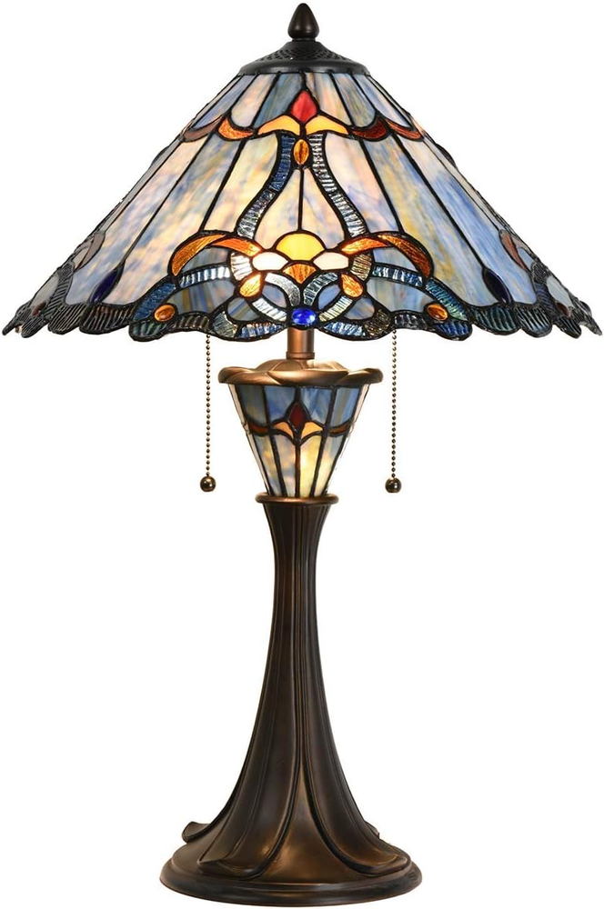 L10684 Baroque Tiffany Style Stained Glass Table Lamp with 16 Inch Wide Blue Sha