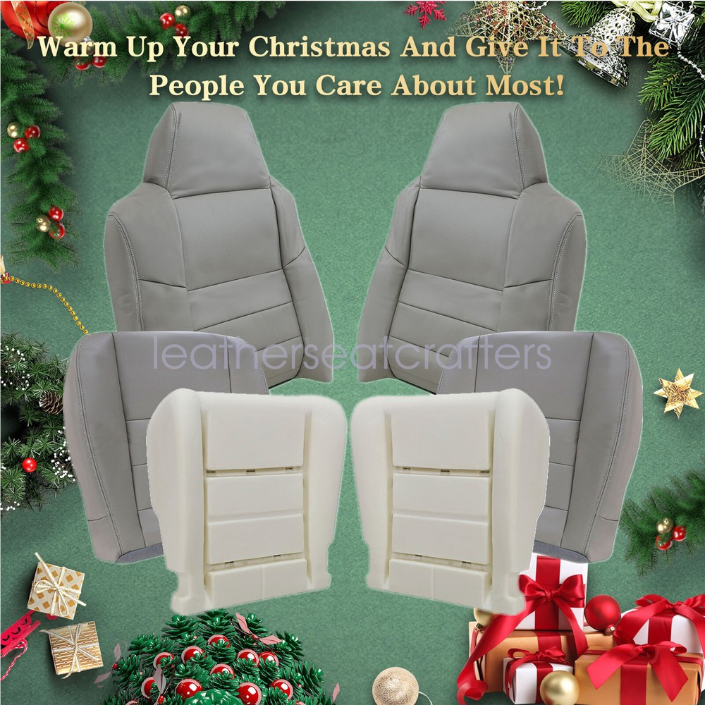 6PCS Gray Front Seat Cover & Foam Cushion for 2002-2007 Ford F250 F350 Lariat