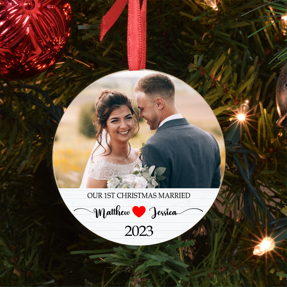 Custom First Christmas Married Keepsake Photo Ornament-image