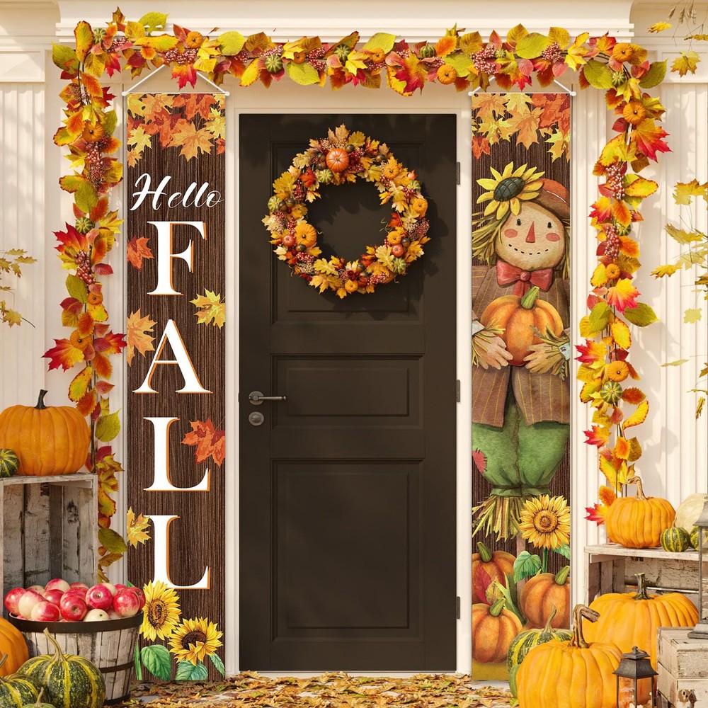 Fall Decorations Fall Harvest Scarecrow Porch Banner Sign Autumn Thanksgiving...