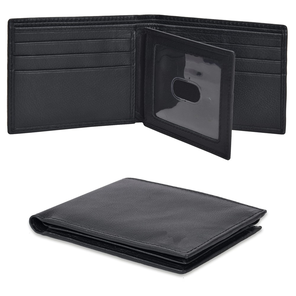 Slim Black Genuine Leather Bi-Fold Front Pocket Minimalist Wallet