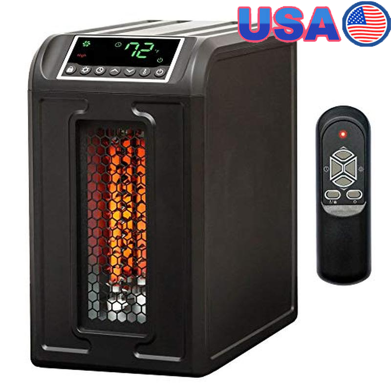 Portable 1500W Infrared Quartz Heater W/ Remote Control Thermostat Timer Safety