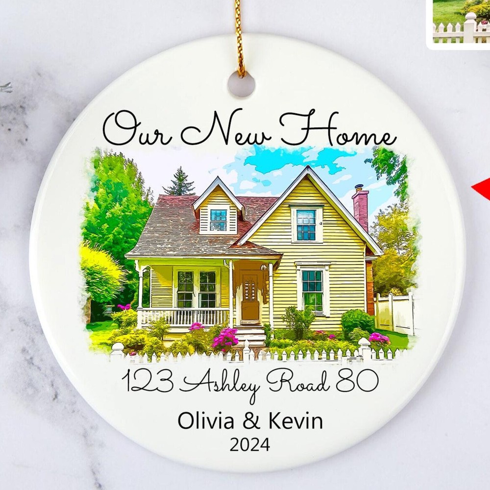 Personalized Watercolor Photo New Home Ornament for Christmas