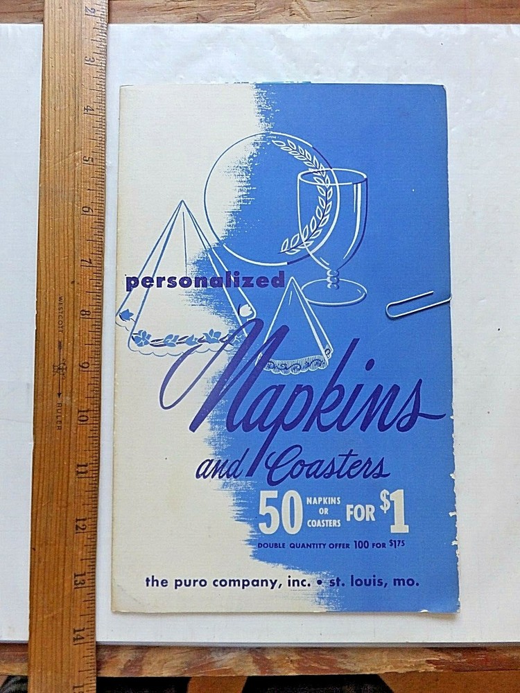 Vintage 1940s-50s Advertising Personalized Napkins & Coasters Set  -image