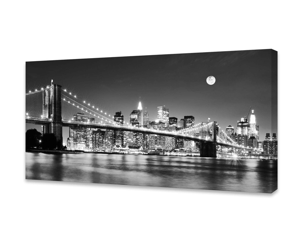 Baisuart-Q30375 Brooklyn Bridge Night View 1 Panels Landscape Artwork Canvas ...