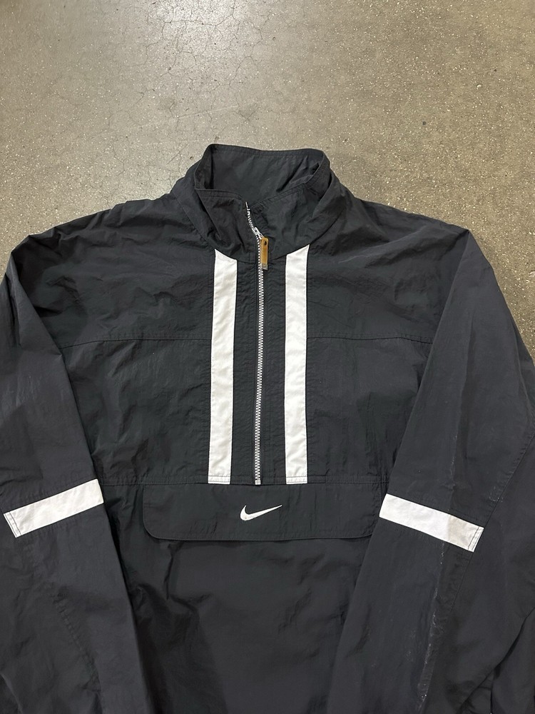 Vintage 90s Nike Swoosh Front Pocket Windbreaker Pullover Jacket Size XL Black