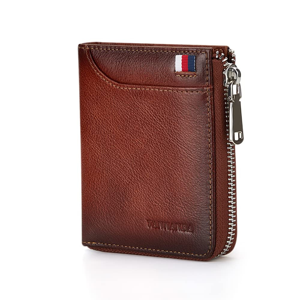 Slim RFID Blocking Genuine Leather Zipper Wallet for Men