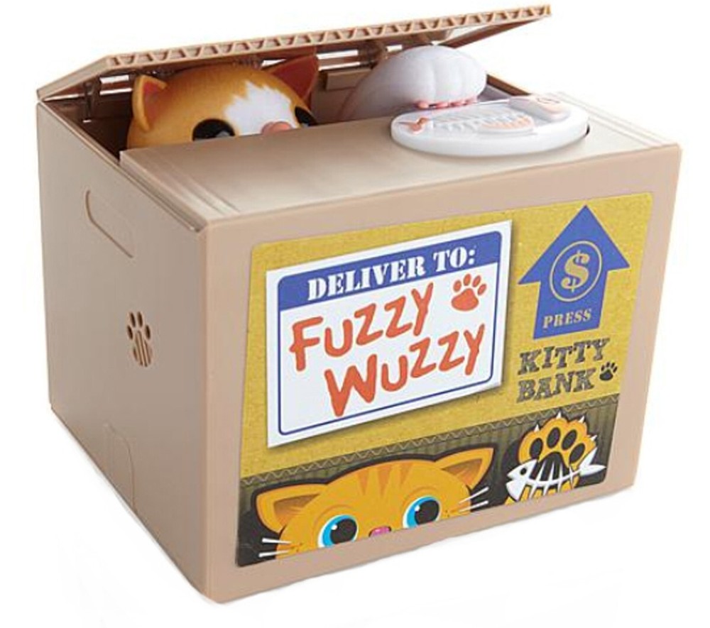 Fuzzy Wuzzy Kitty Cat Automated Piggy Bank Money Box Stealing Coin Saving  Gift-image