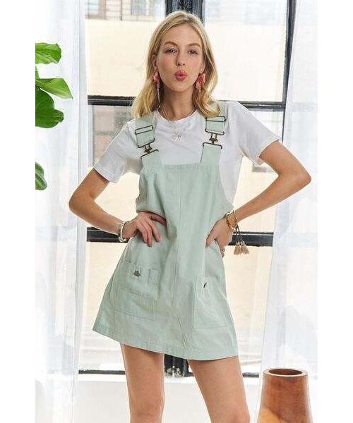 ADORA Adjustable Wide Strap Square Neck Overall Dress