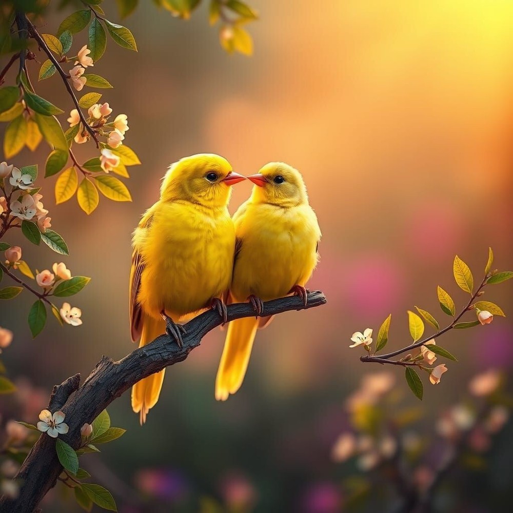 Colorful Canary Birds Digital Wallpaper Background Image-image