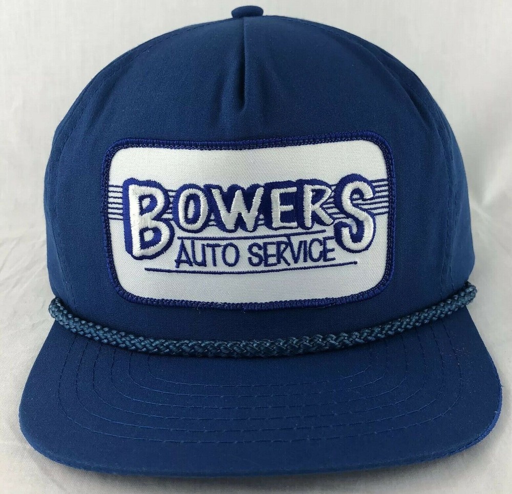Bowers Auto Service Patch Trucker Hat Cap Blue San Sun Vintage
