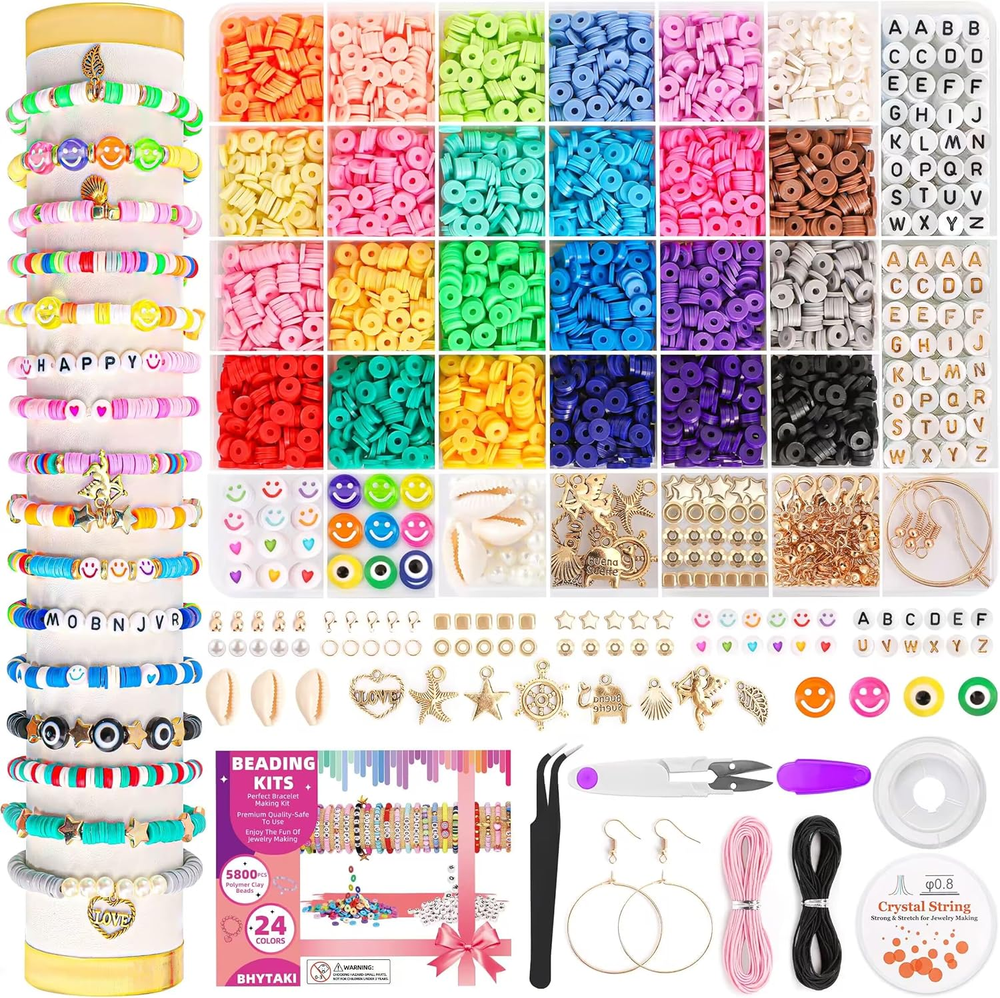 5800-Piece Clay Bead Bracelet Kit with 24 Preppy Colors for DIY Friendship Jewelry