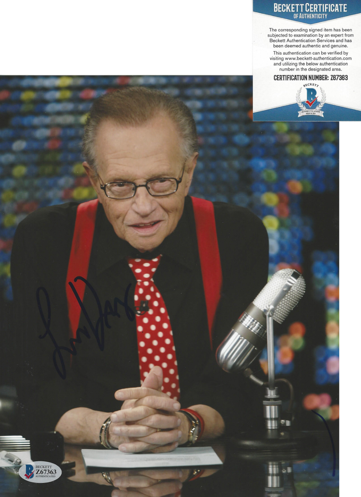 CNN NEWS LEGEND POLITICAL HOST LARRY KING SIGNED 8X10 PHOTO 1 BECKETT COA BAS