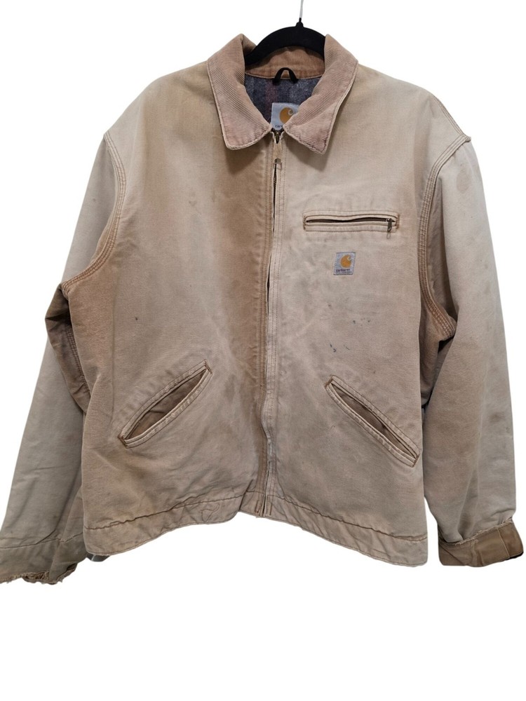 Carhartt J01 Tan Duck Canvas Blanket Lined Work Jacket for Men Size 48 Tall Heavy Duty