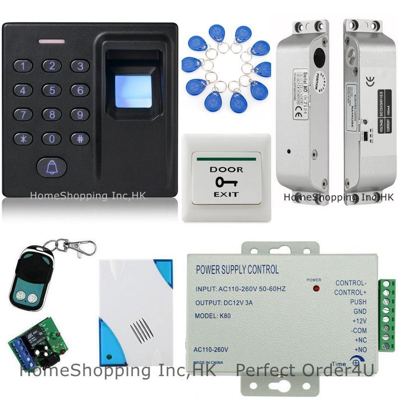 Biometric Fingerprint RFID Card Password Door Access Control Kit with Drop Bolt Lock  -image
