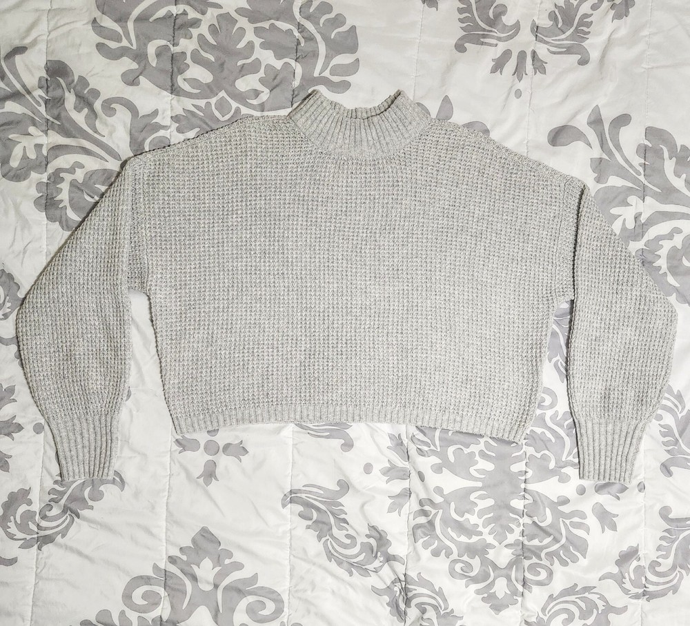 Hollister Womens Small Gray Easy Cozy Waffle Mock Neck Sweater
