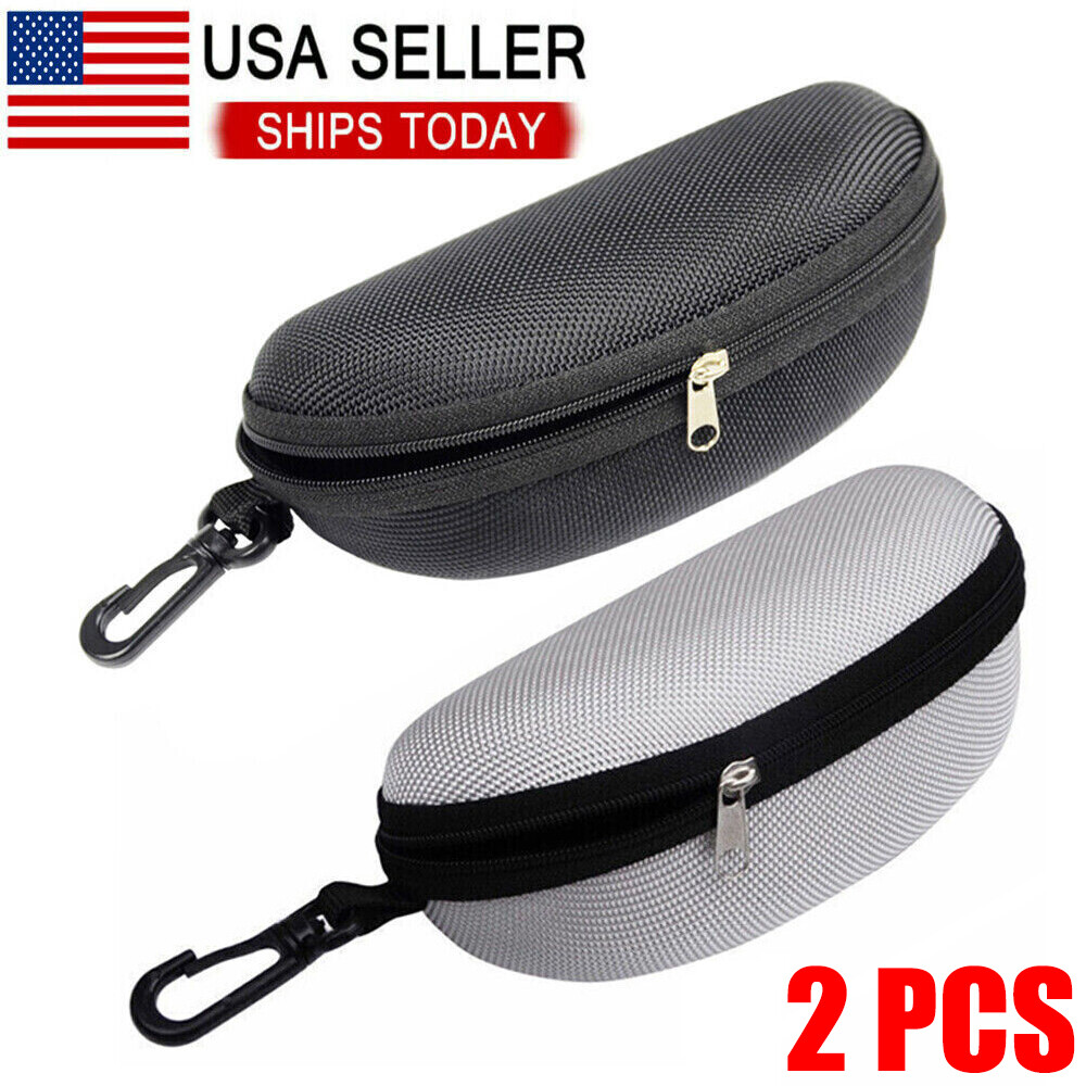 2PCS Portable Eye Glasses Case Sunglasses Protector Box Belt Clip Hard Zipper