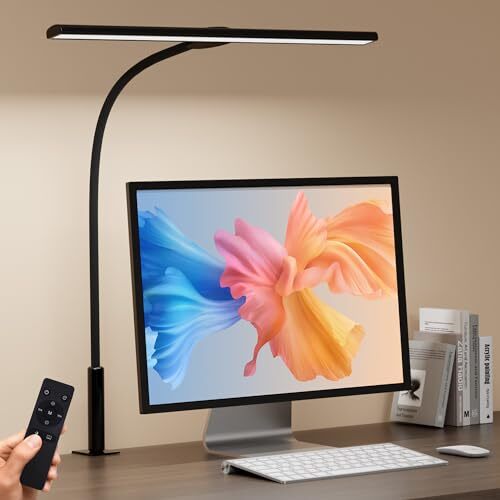 Desk Light, Stepless Dimming Desk Lamp with Clamp Eye Caring Desk Lamp Black