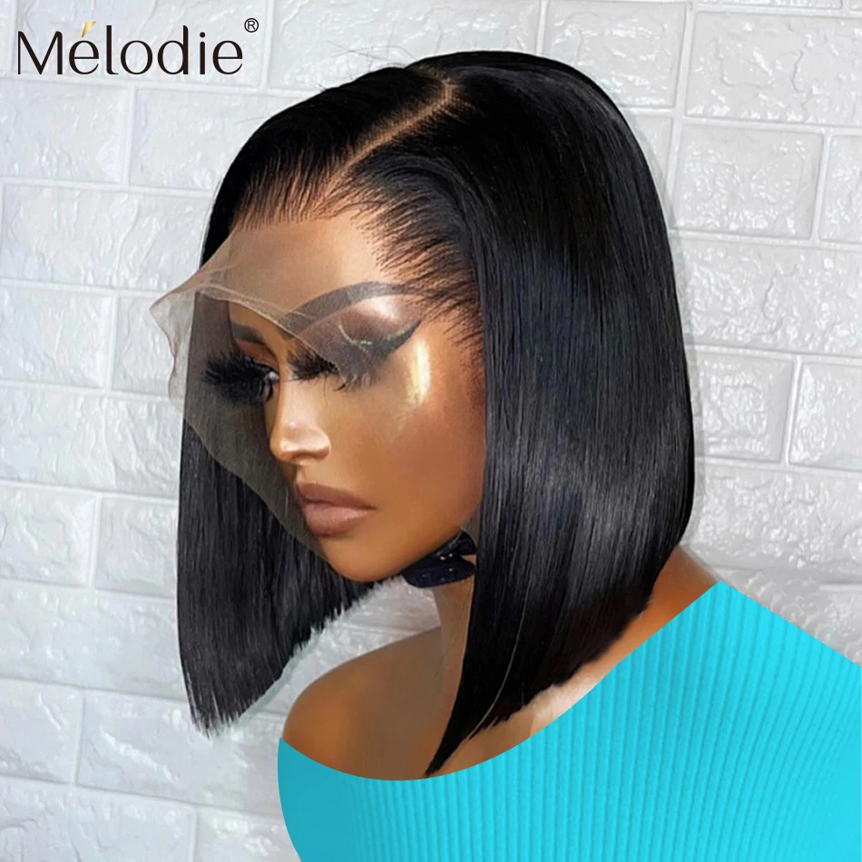 Straight Short Bob 5x5 Glueless Human Hair Wig with 13x4 Lace Front Pre Plucked