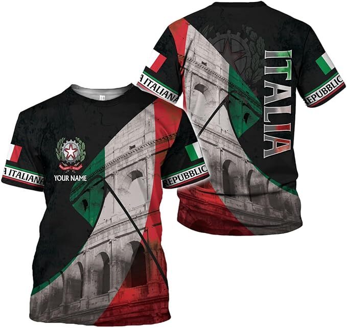 Italian Pride Custom T-Shirt with Italy Map and Flag Design-image