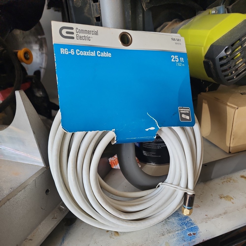 25 ft White COMERCIAL ELECTRIC RG-6 Coaxial Cable for High-Speed Connectivity