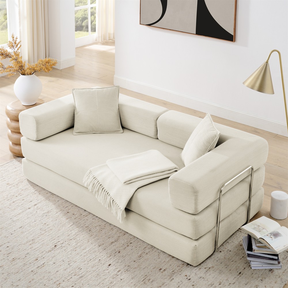 Modern Fold-Out Sofa Bed Convertible Chair Floor Couch with Removable Backrest